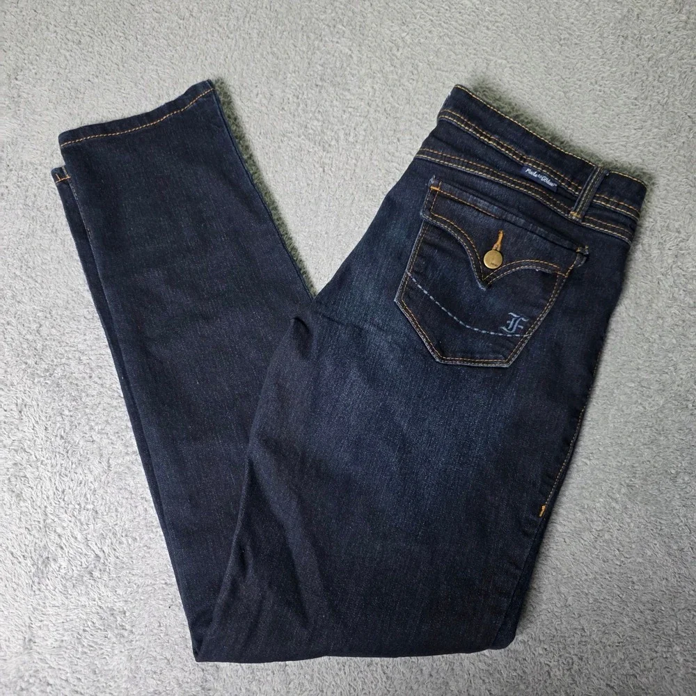 Fade to Blue Womens 12 Straight Leg Jeans Dark Wash Flap Pocket Stretch Denim